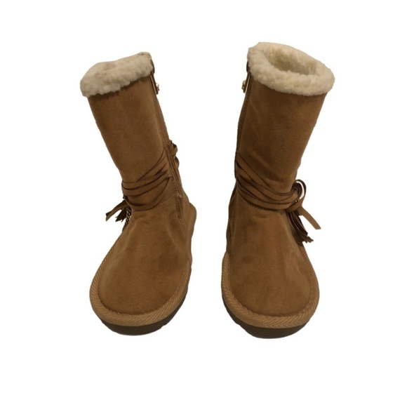 𝅺MICHAEL Kors Tan Cream Boots Girls Zipper Tassel US 8 - Picture 2 of 5